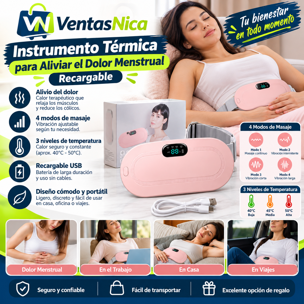 Hogar Salud Instrumento Térmica para Aliviar el Dolor Menstrual Recargable
