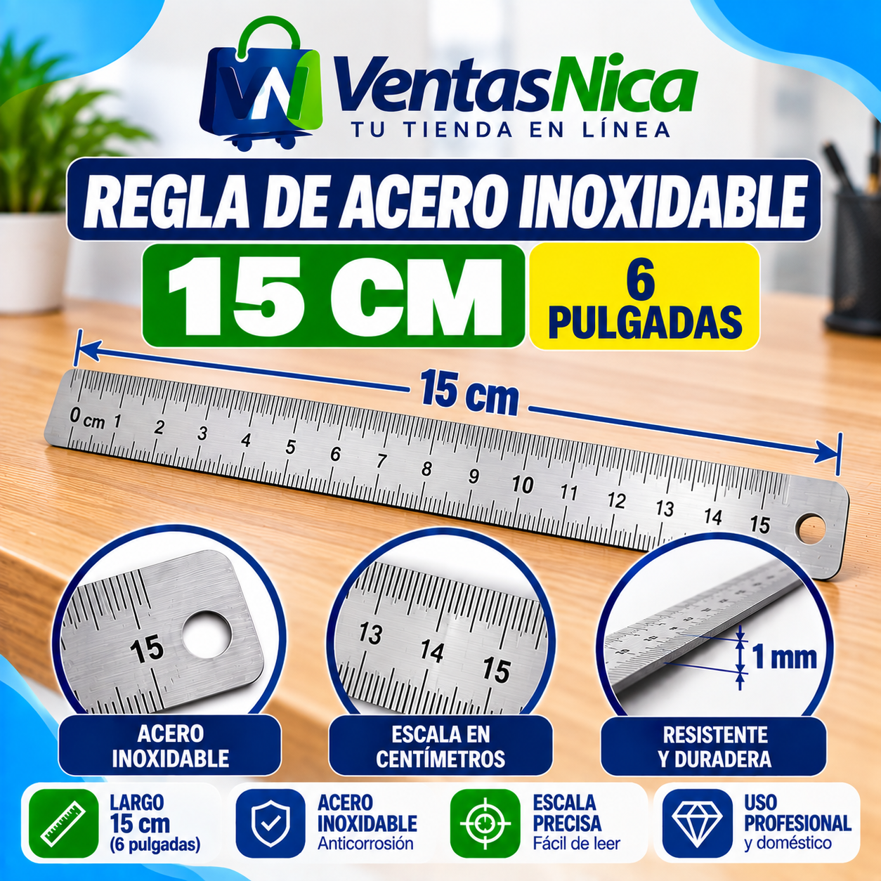Industrial Herramienta Regla de acero inoxidable de 15cm