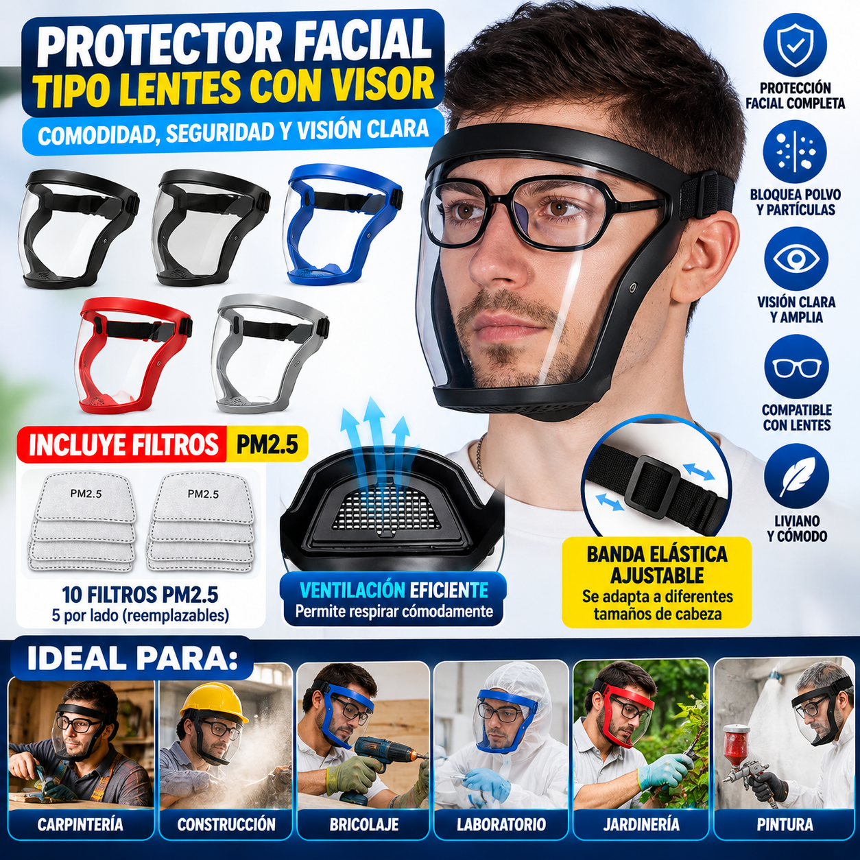 Industrial Mascaría Cubre Cara con 10 Fitro